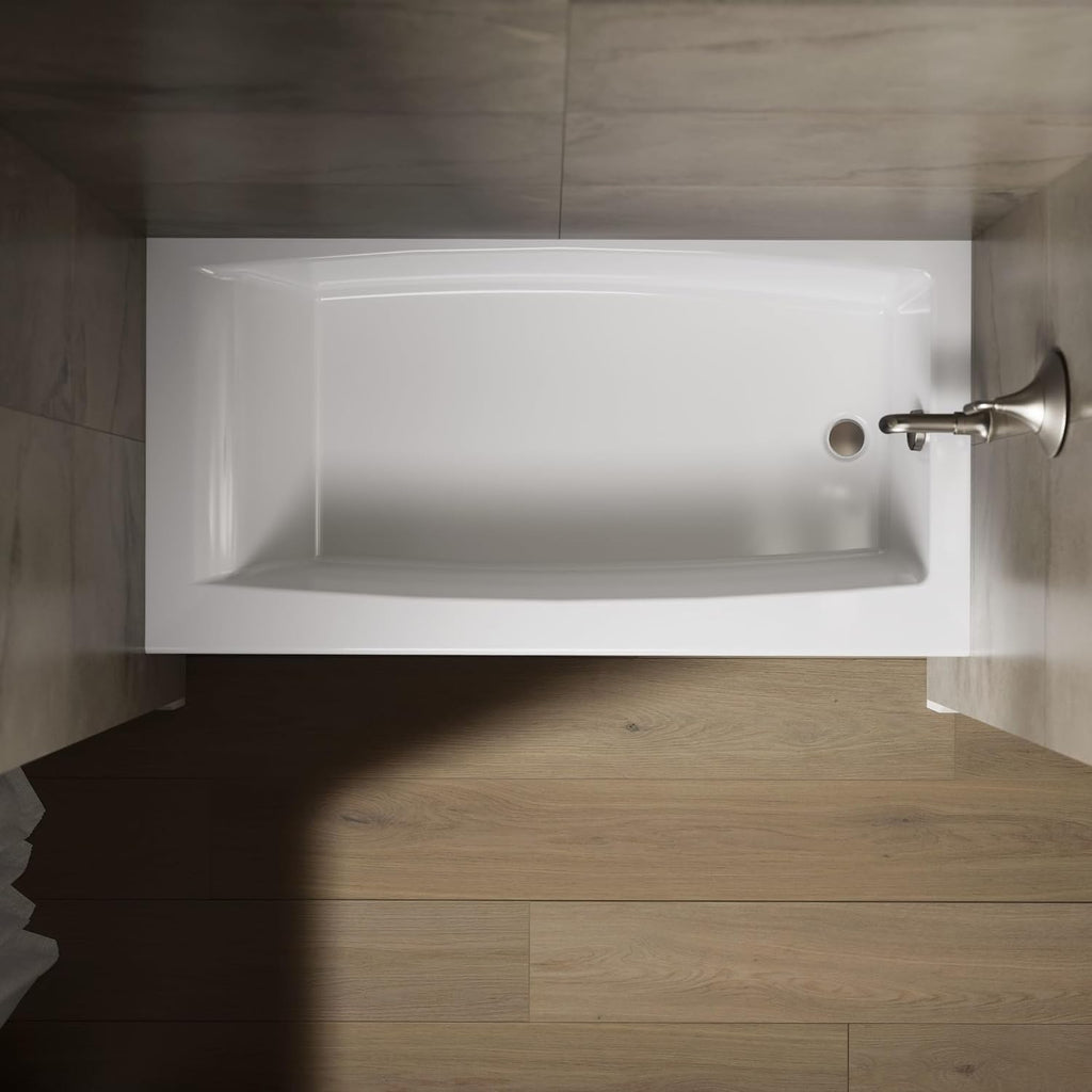 KOHLER K-26109-RA-0 Entity 60-Inch x 30-Inch Alcove Bath with Integral apron, integral flange and right hand drain, White