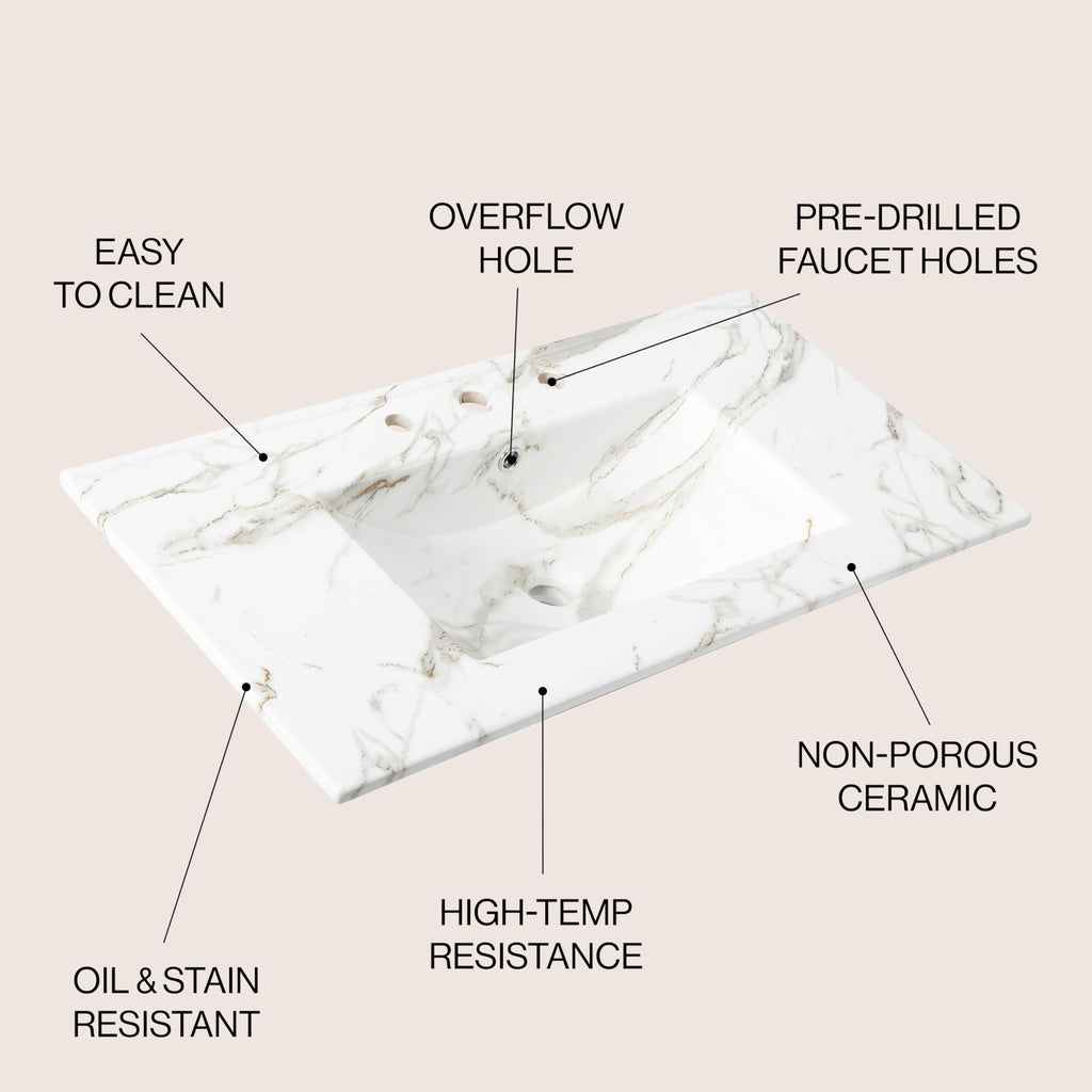 JONATHAN Y Ancillary 30" Bathroom 3-Hole Sink Top, White