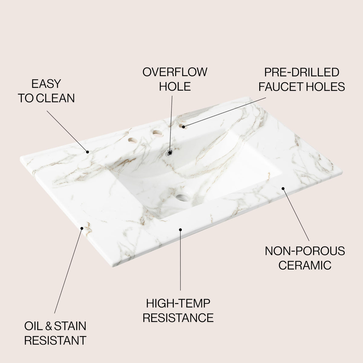 JONATHAN Y Ancillary 30" Bathroom 3-Hole Sink Top, White