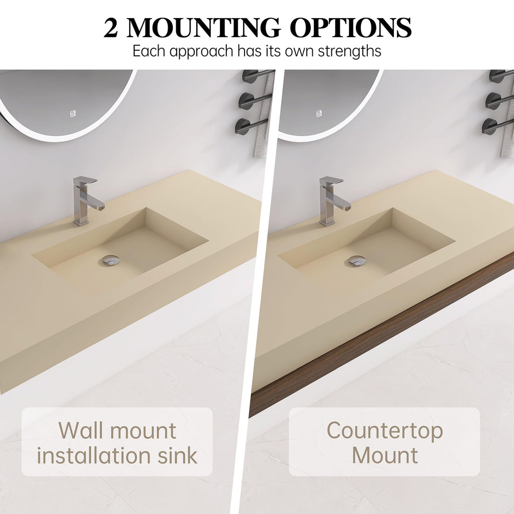 47" Wall Mount Sink, Artificial Stone Bathroom Sink, Single Hole