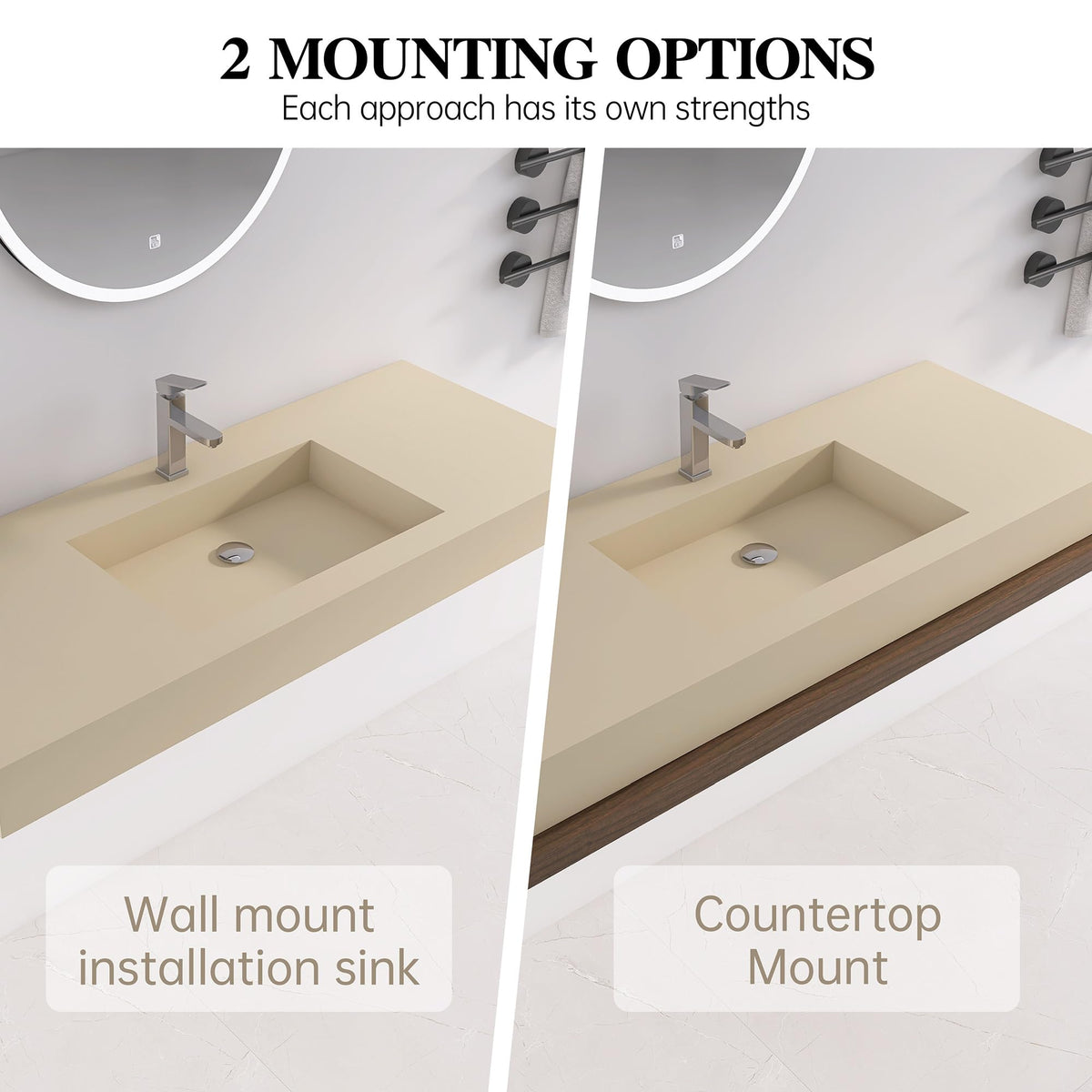 47" Wall Mount Sink, Artificial Stone Bathroom Sink, Single Hole