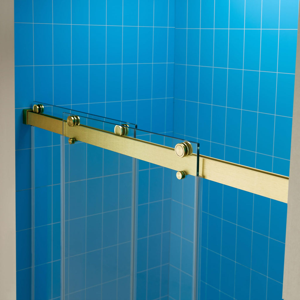 Woodbridge 56-60" W x 62" H Frameless Bathtub Shower Door,Double Sliding Soft-Close Doors,3/8(10mm) Tempered Glass with Explosion Proof Film in Brushed Bronze Finish