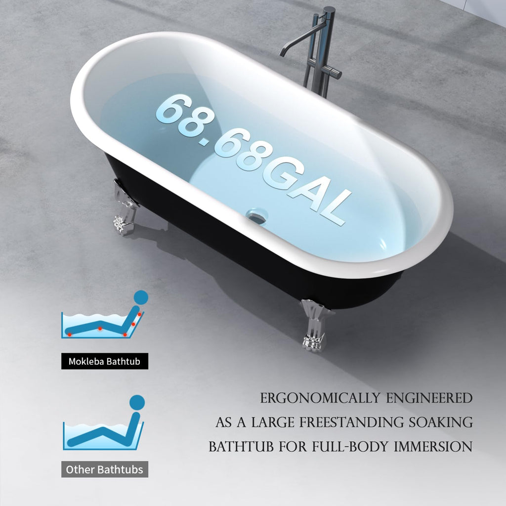 59" Acrylic Freestanding Bathtub,Double Ended,Lozenge Texture,Black