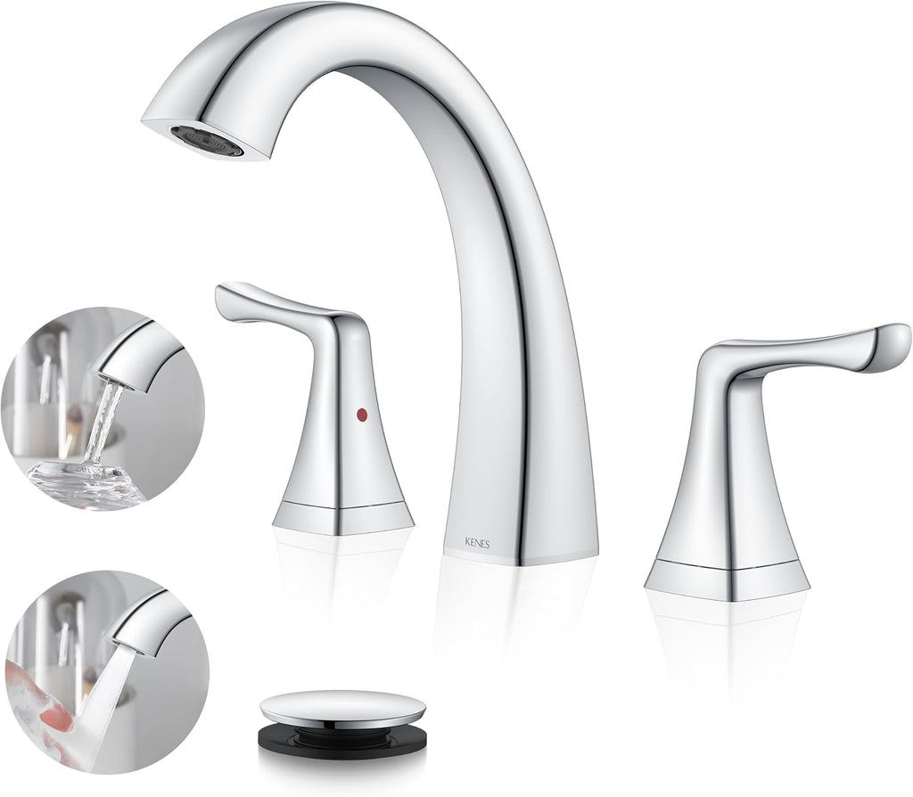 KENES Bathroom Faucets for Sink 3 Hole, Chrome 8 Inch 2 Handle Widespread
