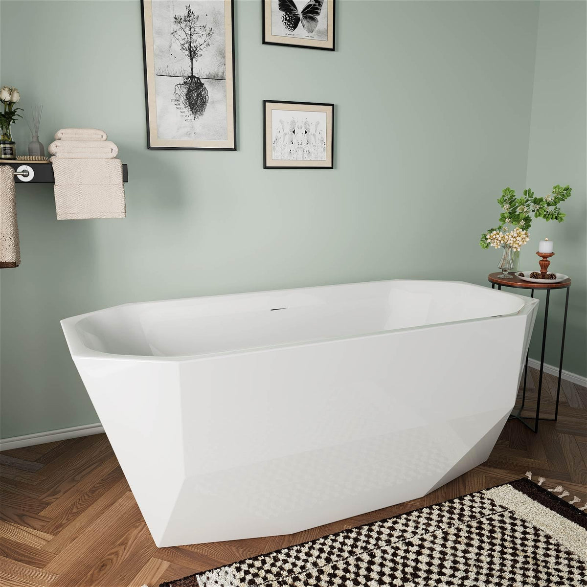 59" Acrylic Freestanding Bathtub,Double Ended,Lozenge Texture,Black