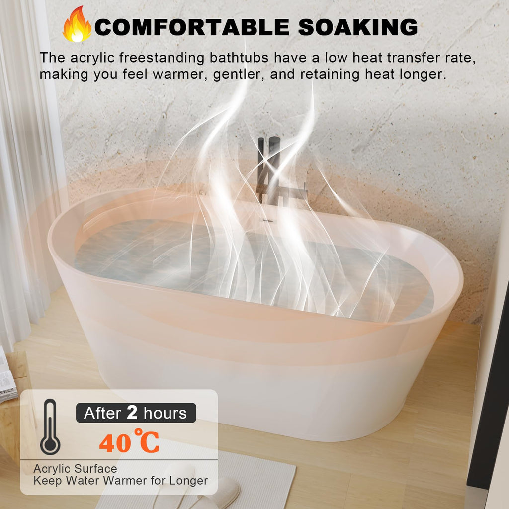 GDFStudio 67" Acrylic Freestanding Bathtub with Diamond Pattern, Modern Oval Soaking Tub, Freestanding Bath Spa Tub, Brushed Nickel Overflow & Pop-Up Drain, cUPC Certified, Glossy White