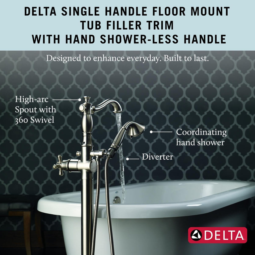 Delta Freestanding Tub Faucet with Hand Held Shower, Polished Nickel Floor Mount Tub Filler, Polished Nickel T4797-PNFL-LHP (Valve and Handle Not Included)