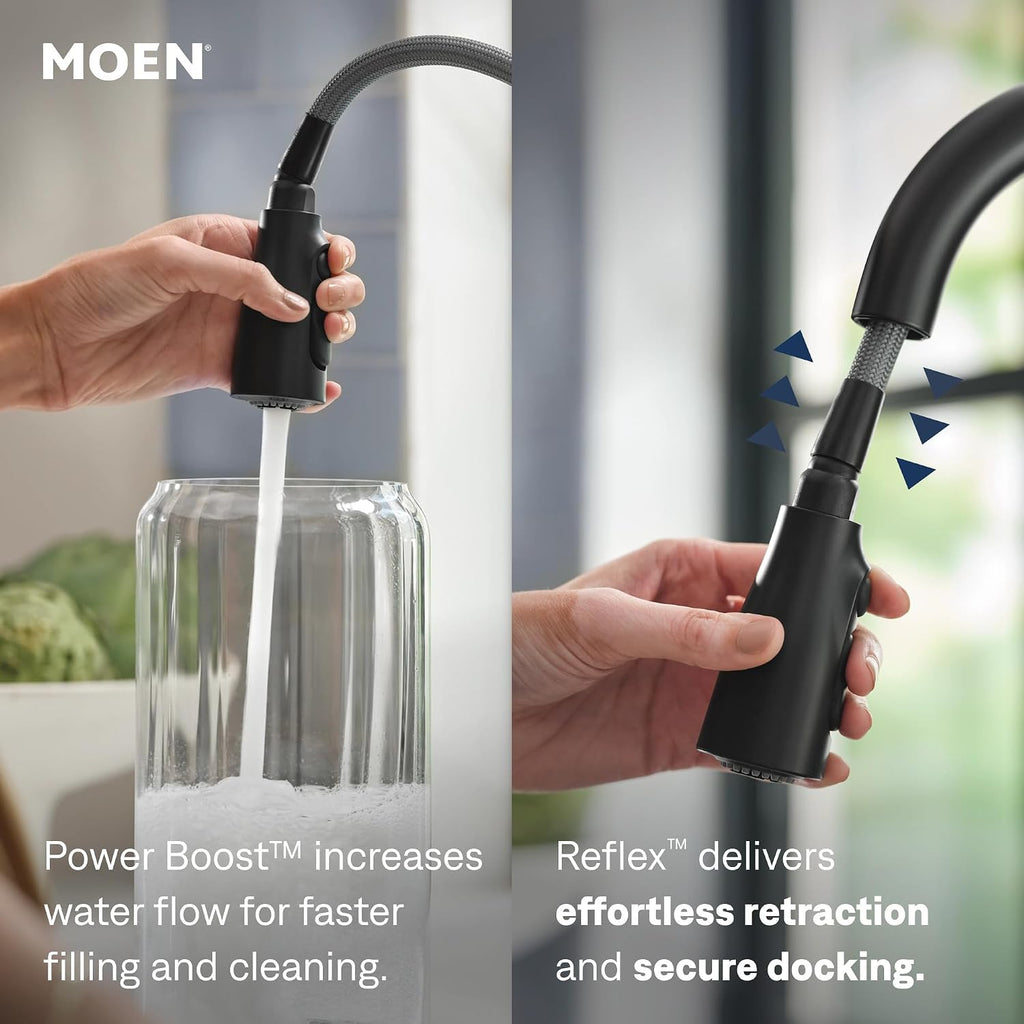 Moen Sleek Oil Rubbed Bronze One-Handle High Arc Kitchen Faucet with Pulldown Sprayer Featuring Power Boost for a Faster Clean, 7864ORB