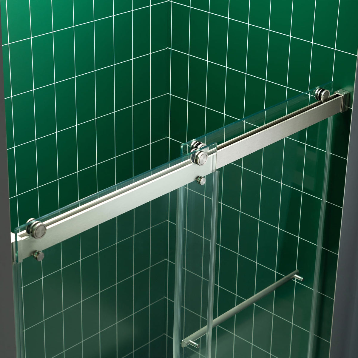 Woodbridge 56-60" W x 62" H Frameless Bathtub Shower Door,Double Sliding Soft-Close Doors,3/8(10mm) Tempered Glass with Explosion Proof Film in Brushed Bronze Finish