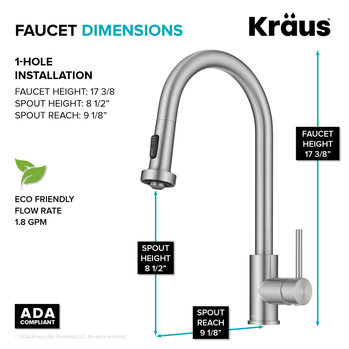 KRAUS Chrome 18.75 in Commercial Pull Down Kitchen Faucet KPF-1610CH