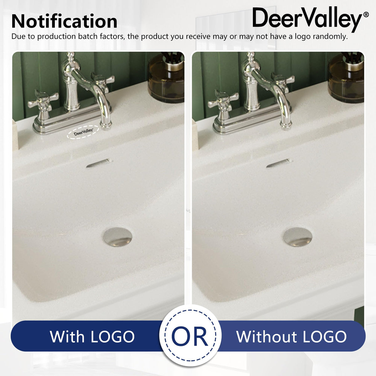 DeerValley Compact Bathroom Sink White 20"x17" Ceramic Sleek Basin DV-1P523