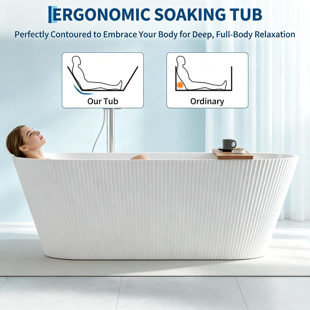 59" Acrylic Freestanding Bathtub, Contemporary Stand Alone Soaking Tub with Ergonomic Design, Integrated Overflow and Chrome Drain, cUPC Certified Free Standing Tub for Bathroom Renovation, Home Spa