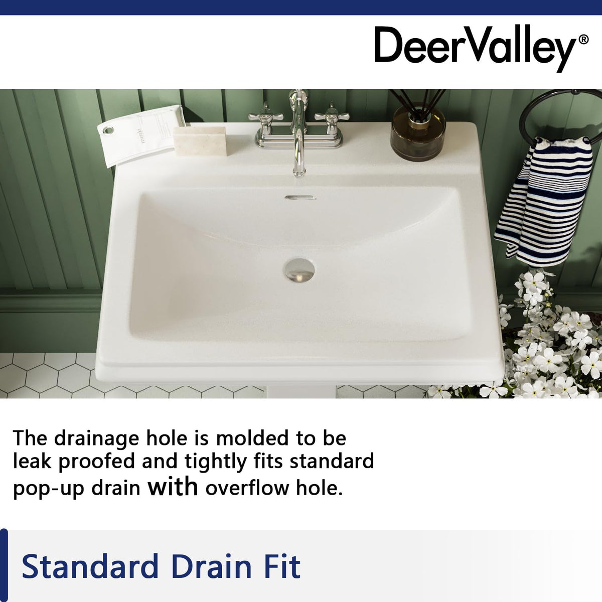 DeerValley Compact Bathroom Sink White 20"x17" Ceramic Sleek Basin DV-1P523