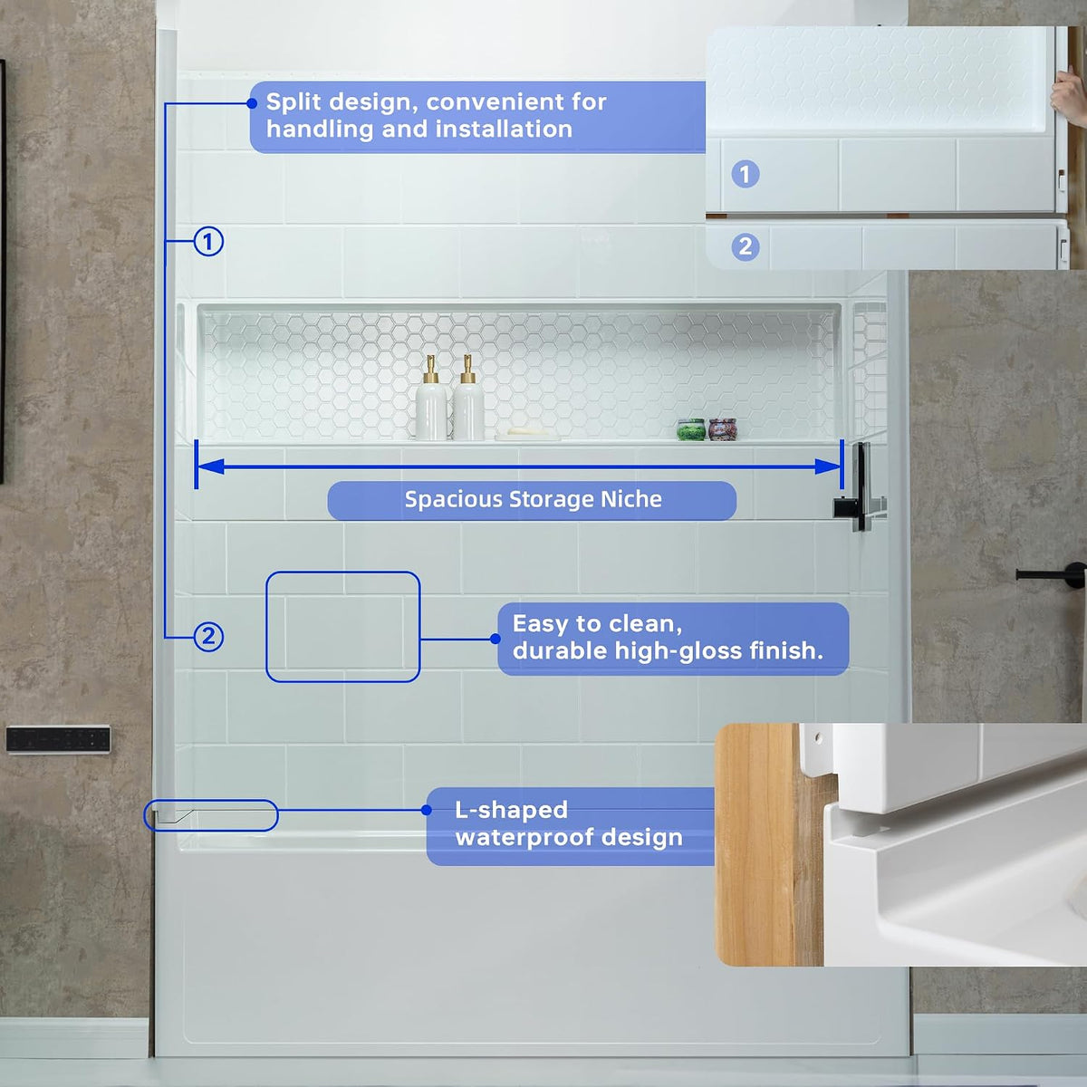 WOODBRIDGE 60â x 32â Four-Piece Direct-to-Stud Alcove Tub Surround with Left-Drain Hole Soaking Bathtub Combo in White