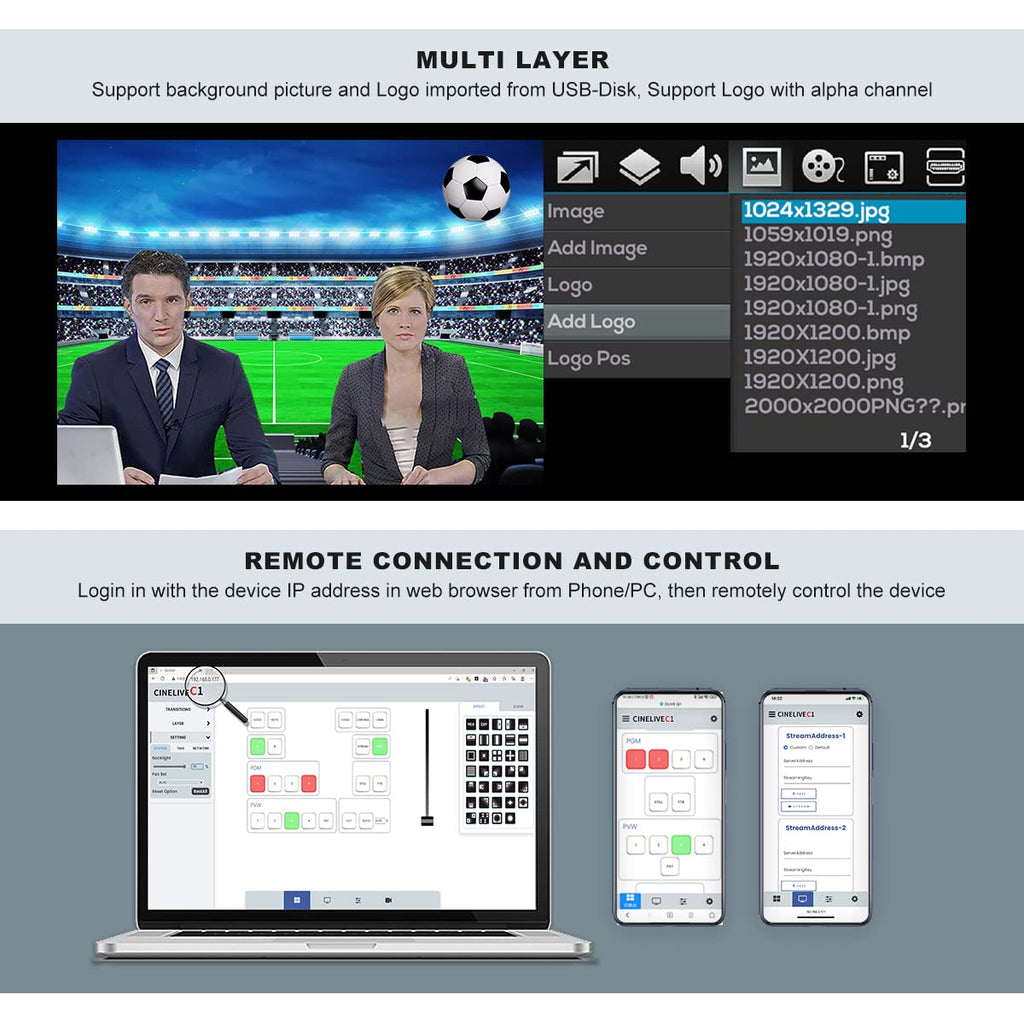CINETREAK C1 4*HDMI Video Mixer Switcher with 5inch Screen livestream Video Mixer H.264 Recorder with PTZ Camera Control Broadcast switcher Live Production Mixer for OBS,Vmix,YouTube,Ins