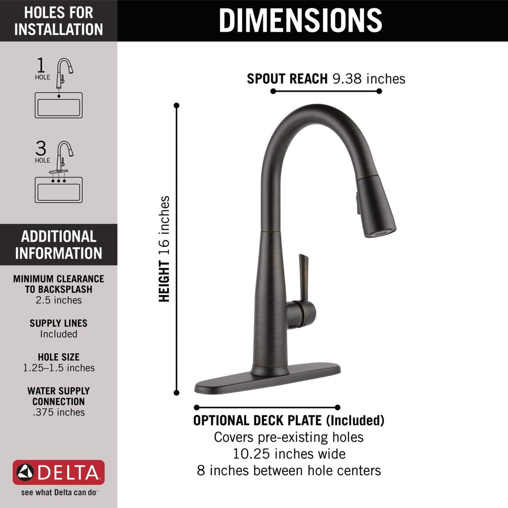 Delta Essa Brushed Nickel Kitchen Faucet with Pull Down Sprayer, Modern Single Hole Kitchen Sink Faucet, Single Handle, Arctic Stainless 9113-AR-DST