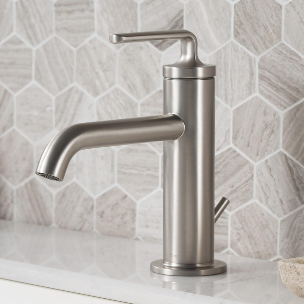KRAUS Ramus Single Handle Vessel Sink Bathroom Faucet with Pop-Up Drain in Brushed Gold, KVF-1220BG