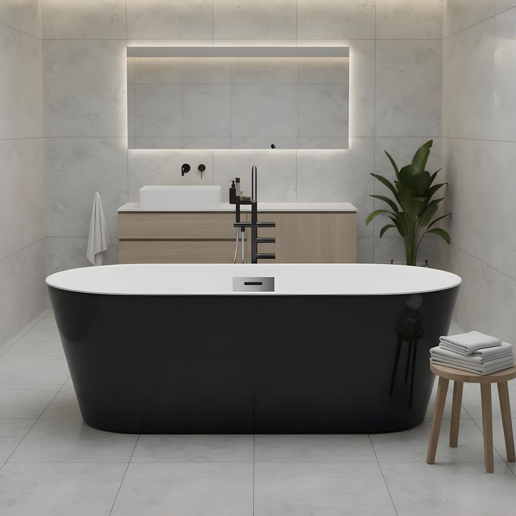 59 Inch Freestanding Bathtubs, White Acrylic Free Standing Bathtub, Modern Soaking Tub with Integrated Overflow & Chrome Drain for Bathroom Remodel