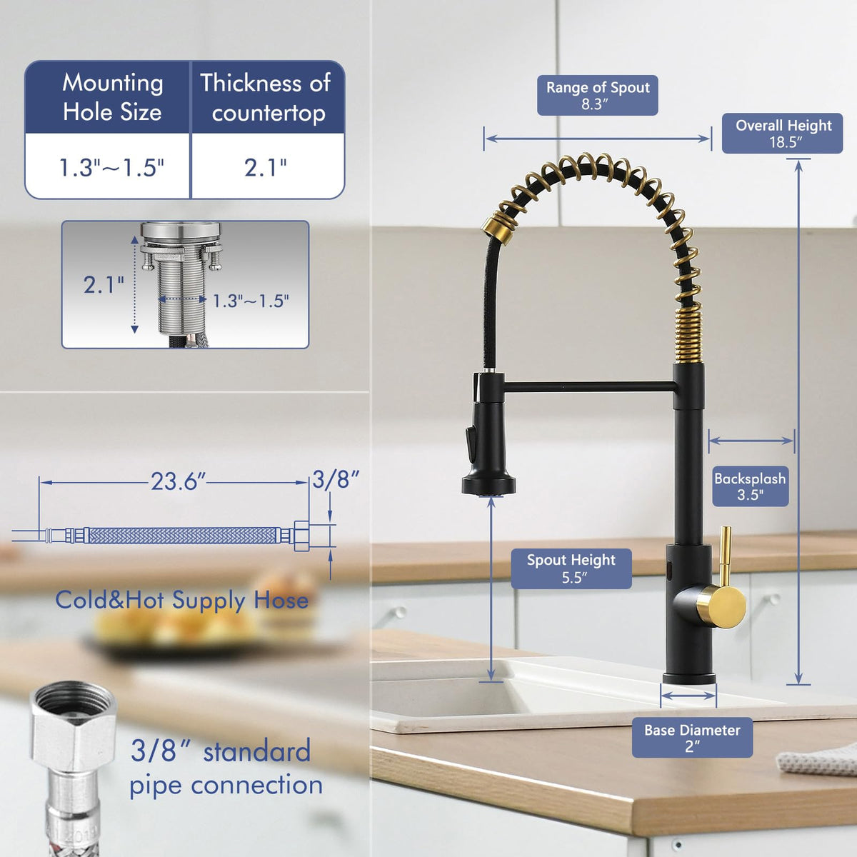 GIMILI Matte Black Touchless Kitchen Faucet with Spring Pull Down Sprayer
