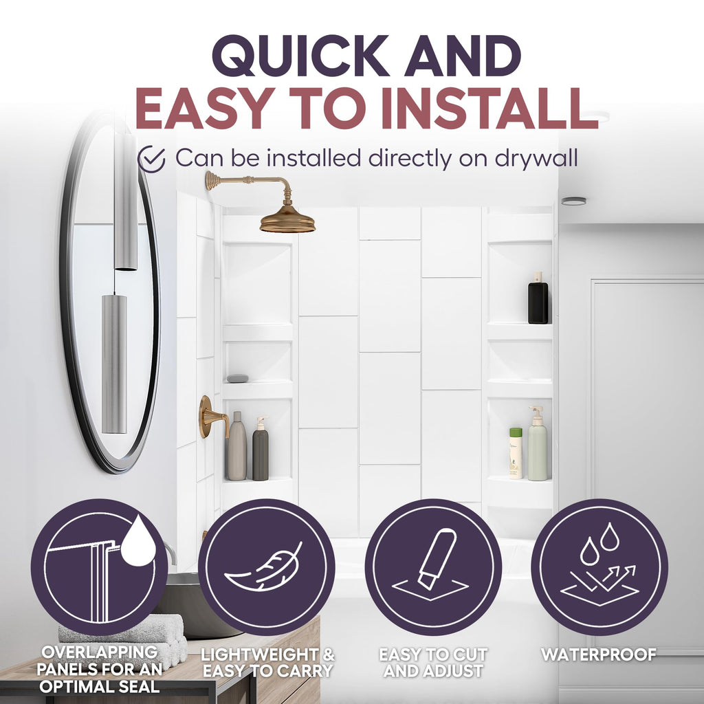White Acrylic Tub Wall Surround D32 x W60 x H58 - Stacked Tiles Pattern