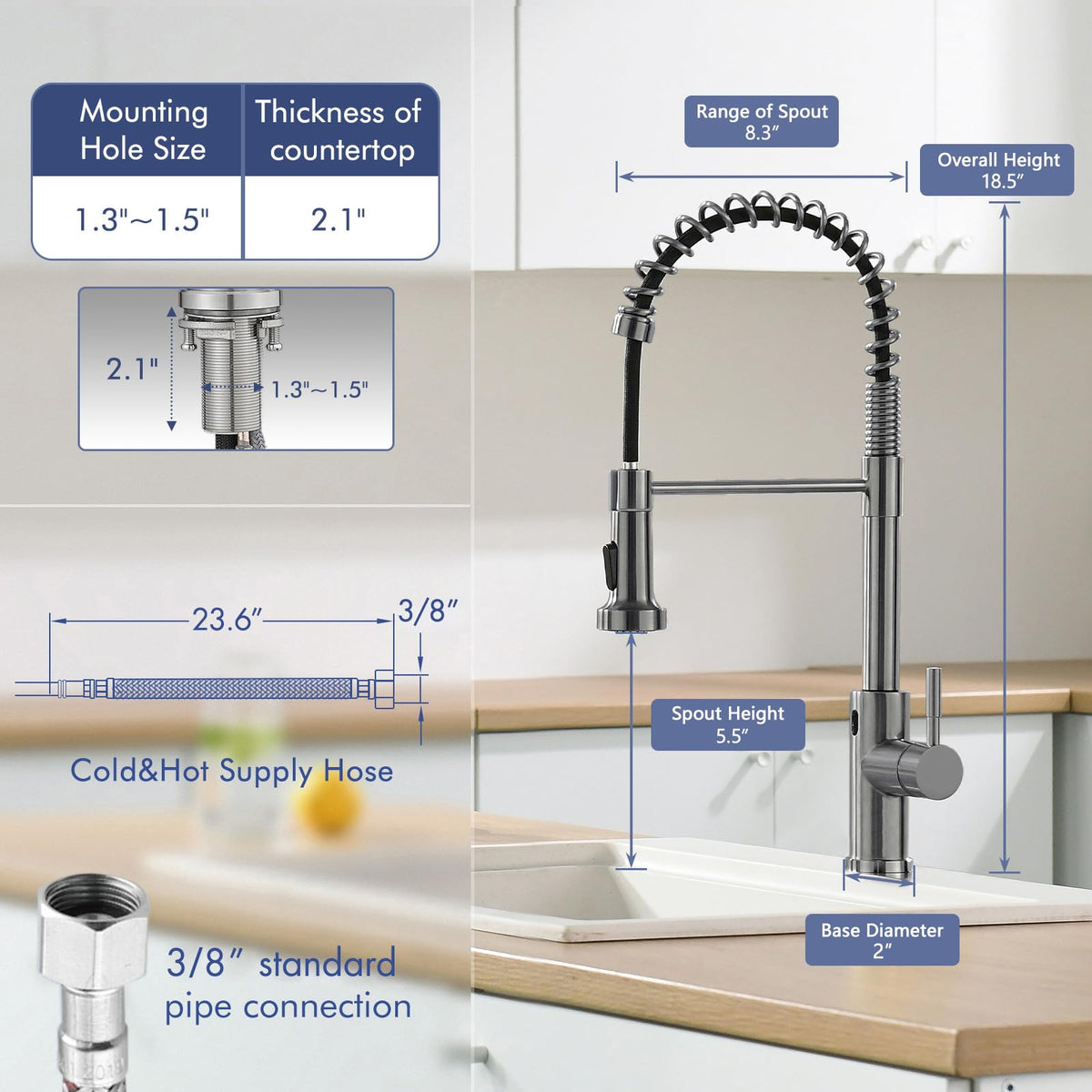 GIMILI Matte Black Touchless Kitchen Faucet with Spring Pull Down Sprayer