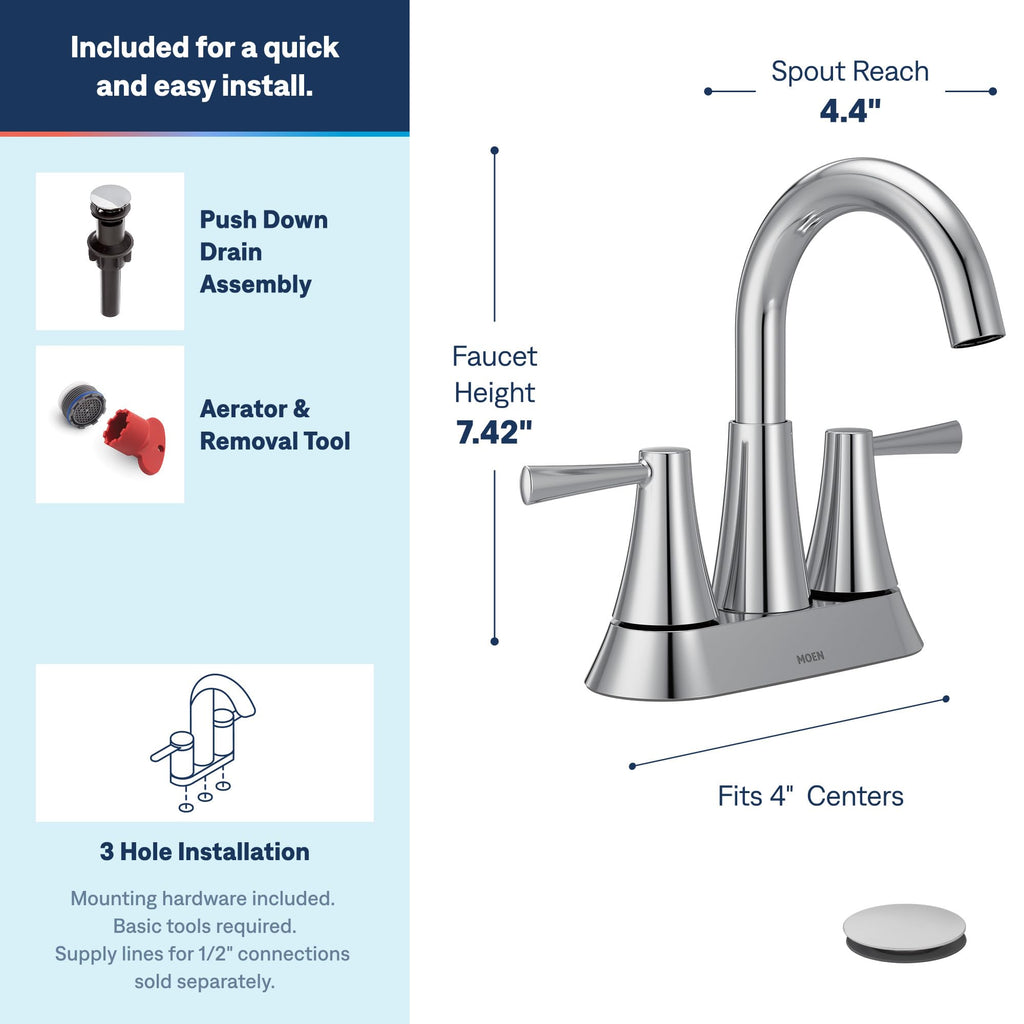 Moen 84022BL Ronan 2-Handle Centerset Bath Faucet w/Drain, Matte Black