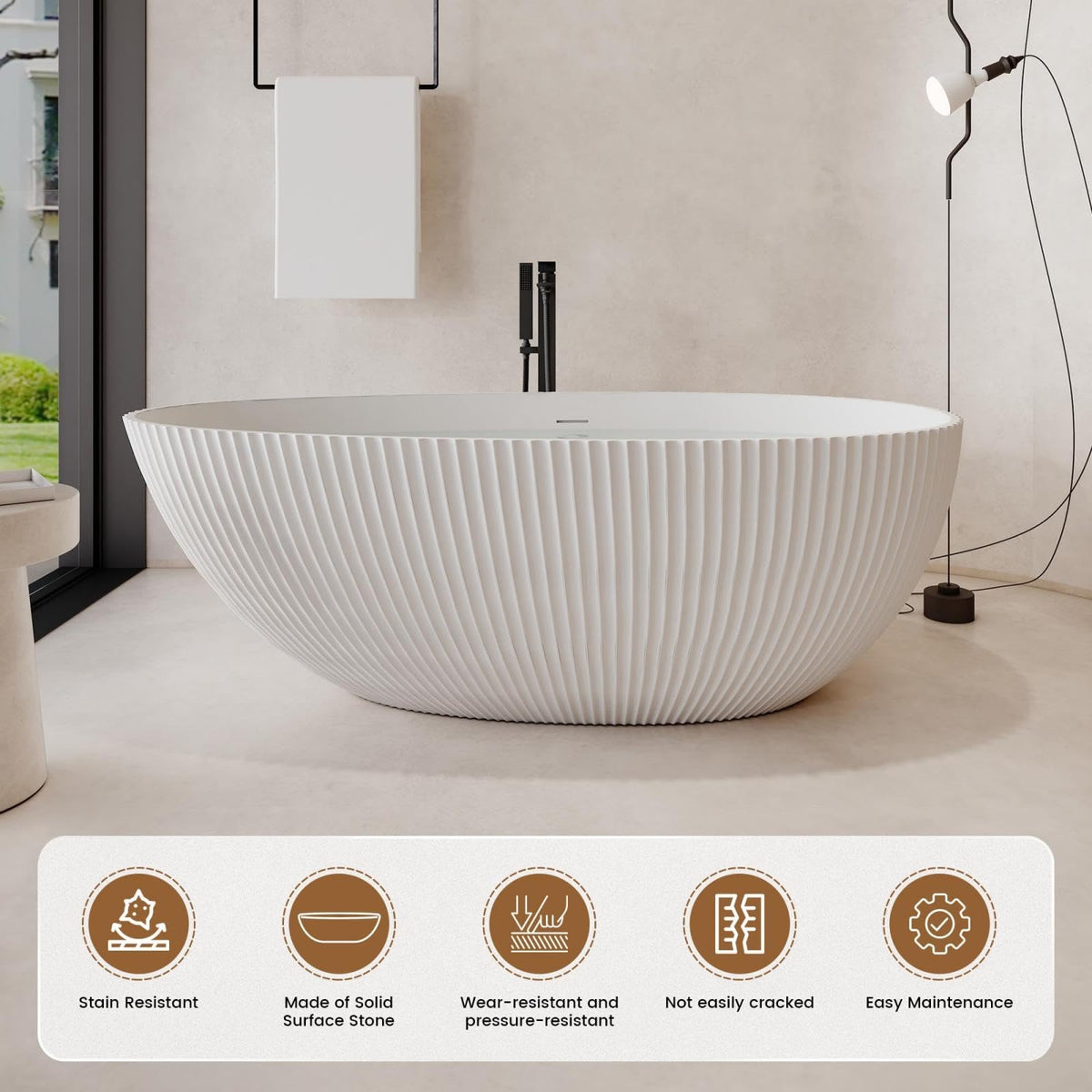 67'' Acrylic Freestanding Bathtub, Extra-Deep Soaking Free Standing Tub for Luxurious Bathing Experience, with Chrome Drain, for Main Bathroom, Black & White