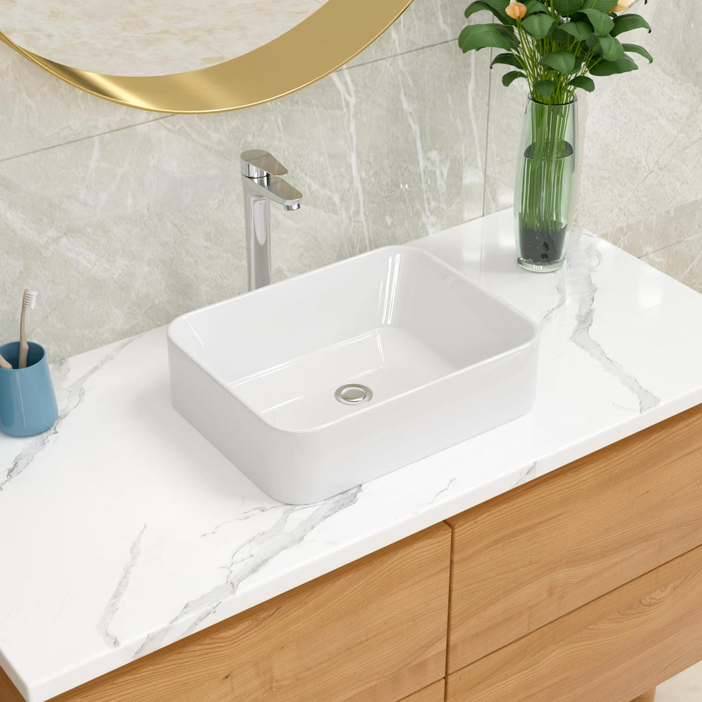 Lordear Wall Mount Bathroom Sink 21x12 Inch White Rectangle Sink with Overflow Porcelain Ceramic Floating Bathroom Vessel Sinks, Wall Hung Wash Hand Basin