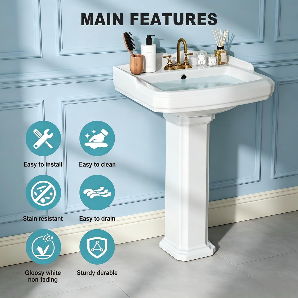 Garvee 20" W X 17" D W Bathroom Pedestal Sink, Pedestal Sink Combo