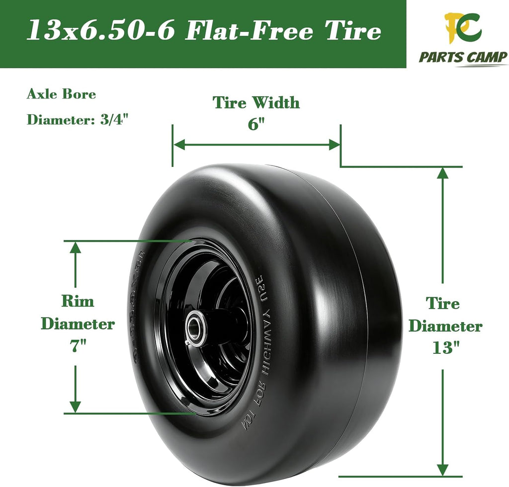 Parts Camp (2 Pack) 13x6.50-6 Lawn Mower Tires Flat Free Solid Tire