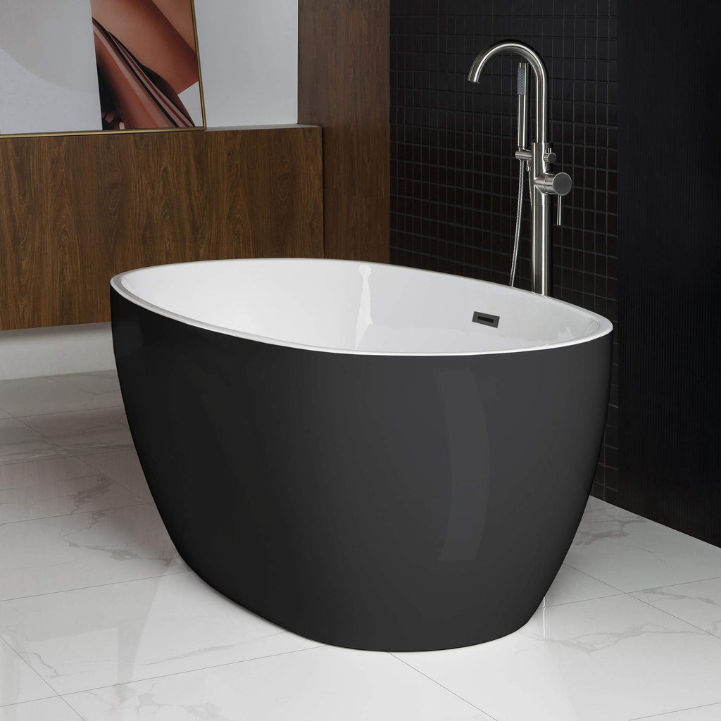 WOODBRIDGE 59"Freestanding White Acylic Soaking Bathtub with Brushed Nickel Drain and Overflow,BTA1518 -B/N-Drain &O