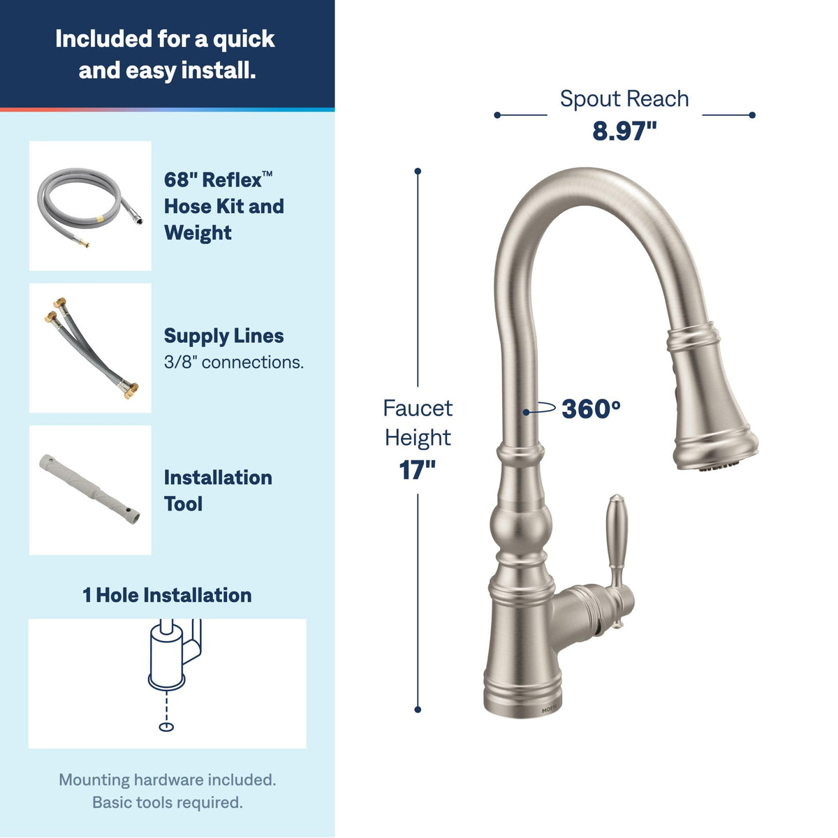 Moen Weymouth Oil Rubbed Bronze Motionsense Wave Touchless Kitchen Faucet, Traditional Spring Kitchen Sink Faucet with Pulldown Sprayer and Hands-Free Sensor, S73104EWORB