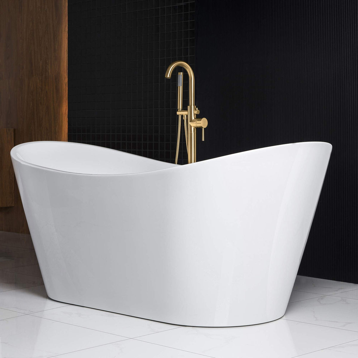 WOODBRIDGE 71"Freestanding White Acylic Soaking Bathtub with Brushed Nickel Drain and Overflow,B0017-BN