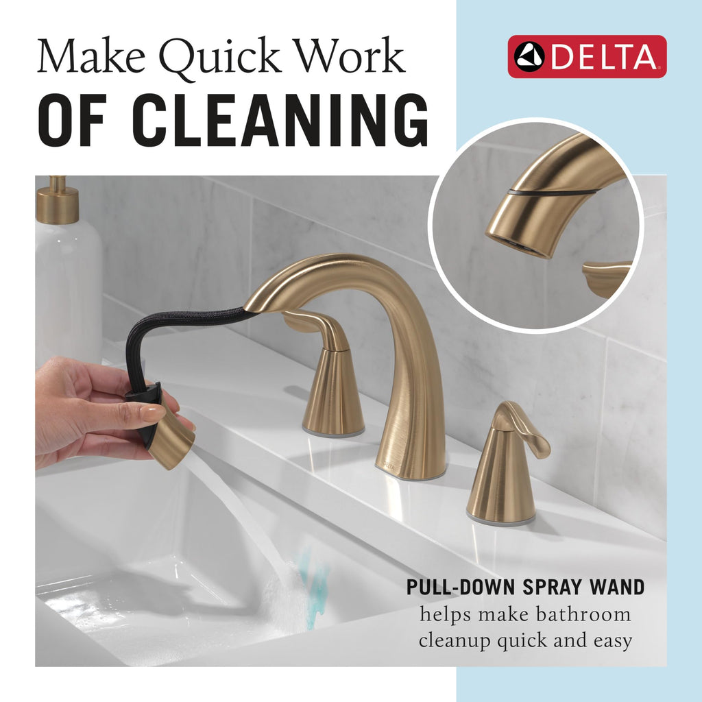 Delta Arvo Brushed Gold Faucet 3 Hole, 8 Inch Widespread Bathroom Sink Faucet for Vanity, Push-Pop Drain Assembly, Champagne Bronze 35840LF-CZ