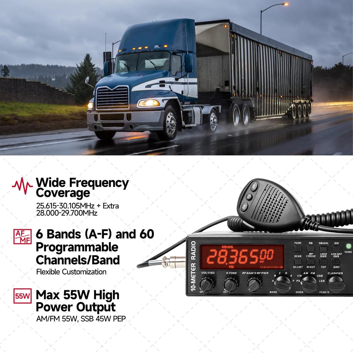 5558 SSB CB Radio 10-Meter Multi-Mode Mobile Transceiver, 50W AM/FM/CW 45W SSB, 360 Channels Programmable, Instant Channel 9, NB/ANL, SWR Calibration, ASQ for Long Range