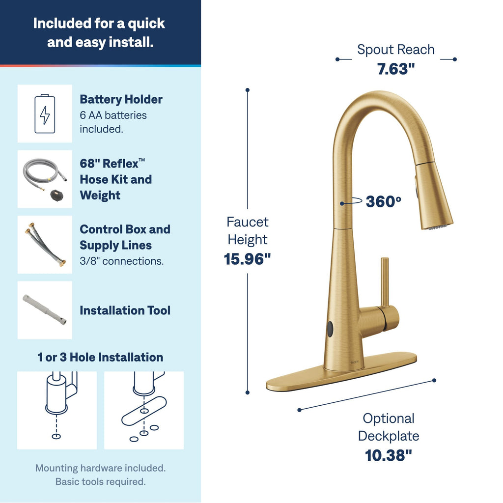 Moen Sleek Oil Rubbed Bronze One-Handle High Arc Kitchen Faucet with Pulldown Sprayer Featuring Power Boost for a Faster Clean, 7864ORB
