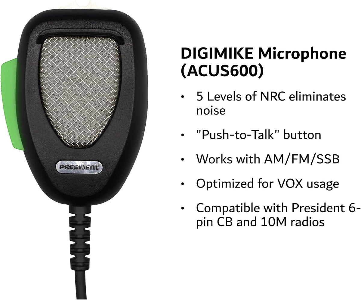 Bill III FCC AM/FM CB Radio with DIGIMIKE Microphone, Ultra-Compact with P Channels, NRC, Weather Channel, Scan Skip, ASC, VOX, USB Port, 7 Color Display with Lumintrail Keychain
