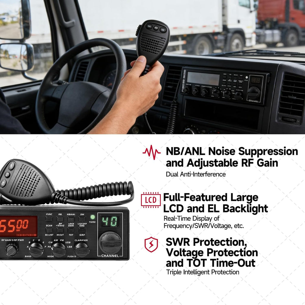 5558 SSB CB Radio 10-Meter Multi-Mode Mobile Transceiver, 50W AM/FM/CW 45W SSB, 360 Channels Programmable, Instant Channel 9, NB/ANL, SWR Calibration, ASQ for Long Range