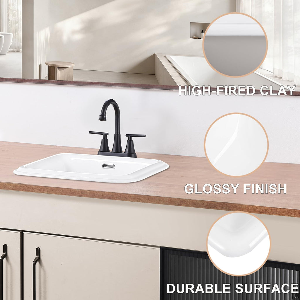 23" Drop-in Bathroom Sink with 8" Widespread 3 Hole Ceramic Basin