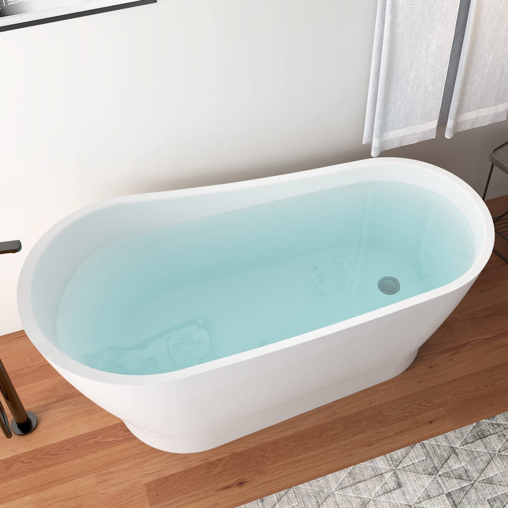 62" Lucite Acrylic Freestanding Bathtub, Double Slipper Soaking Tub