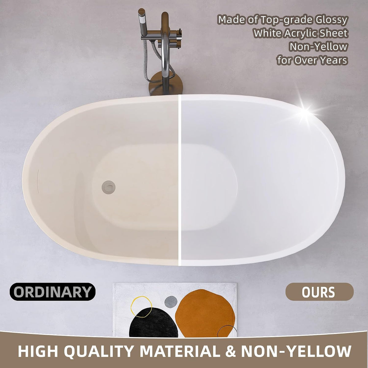 GETPRO Free Standing Tub 51" Deep Soaking Bath Tub, Oval Shape Acrylic Freestanding Bathtub with Integrated Slotted Overflow and Removable Anti-clogging Drain Glossy White