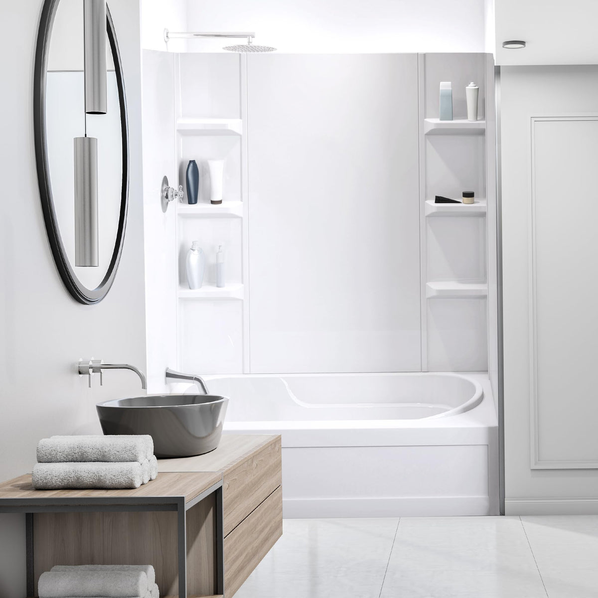 White Acrylic Tub Wall Surround D32 x W60 x H58 - Stacked Tiles Pattern
