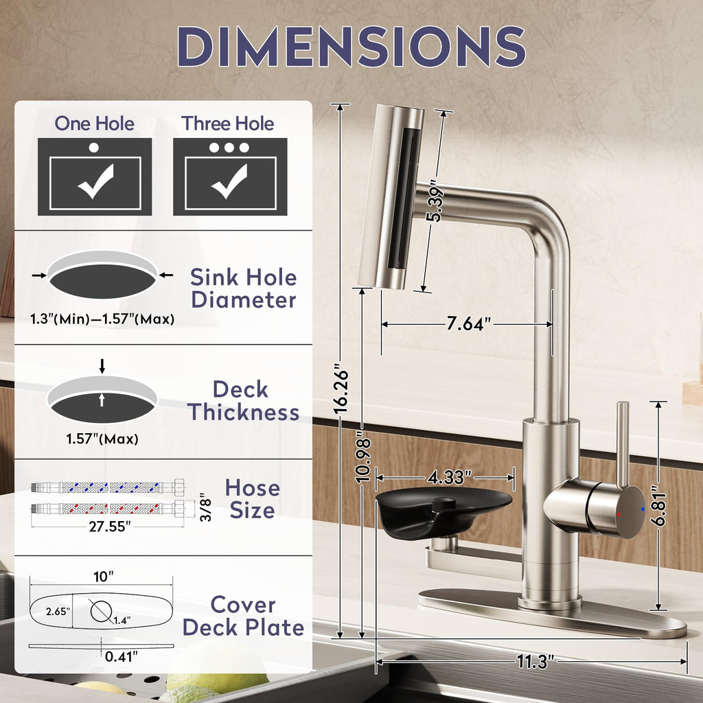 HOWUWEY Black Kitchen Faucet with Pull Down Sprayer & Cup Washer