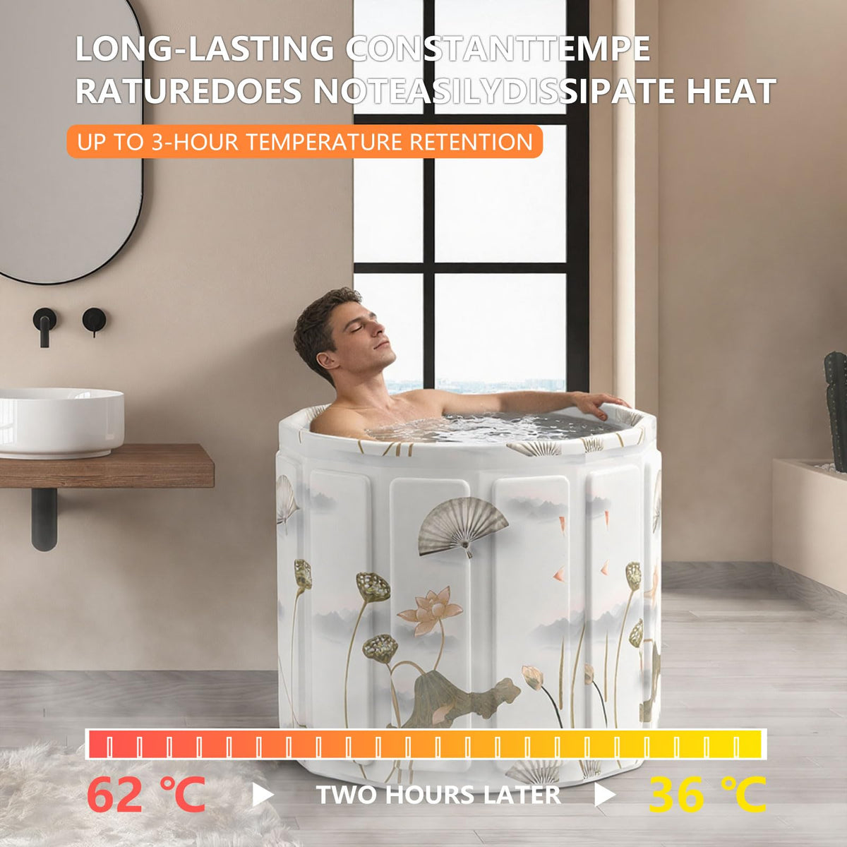 Portable Bathtub for Adult, Foldable Soaking Bathtub for Hot SPA&Ice Bath, Foldable Small Bathtub collapsible bathtub for Bathing, 6-layer Insulated portable tub,Space-Saving (black 41.3X26.6 IN)