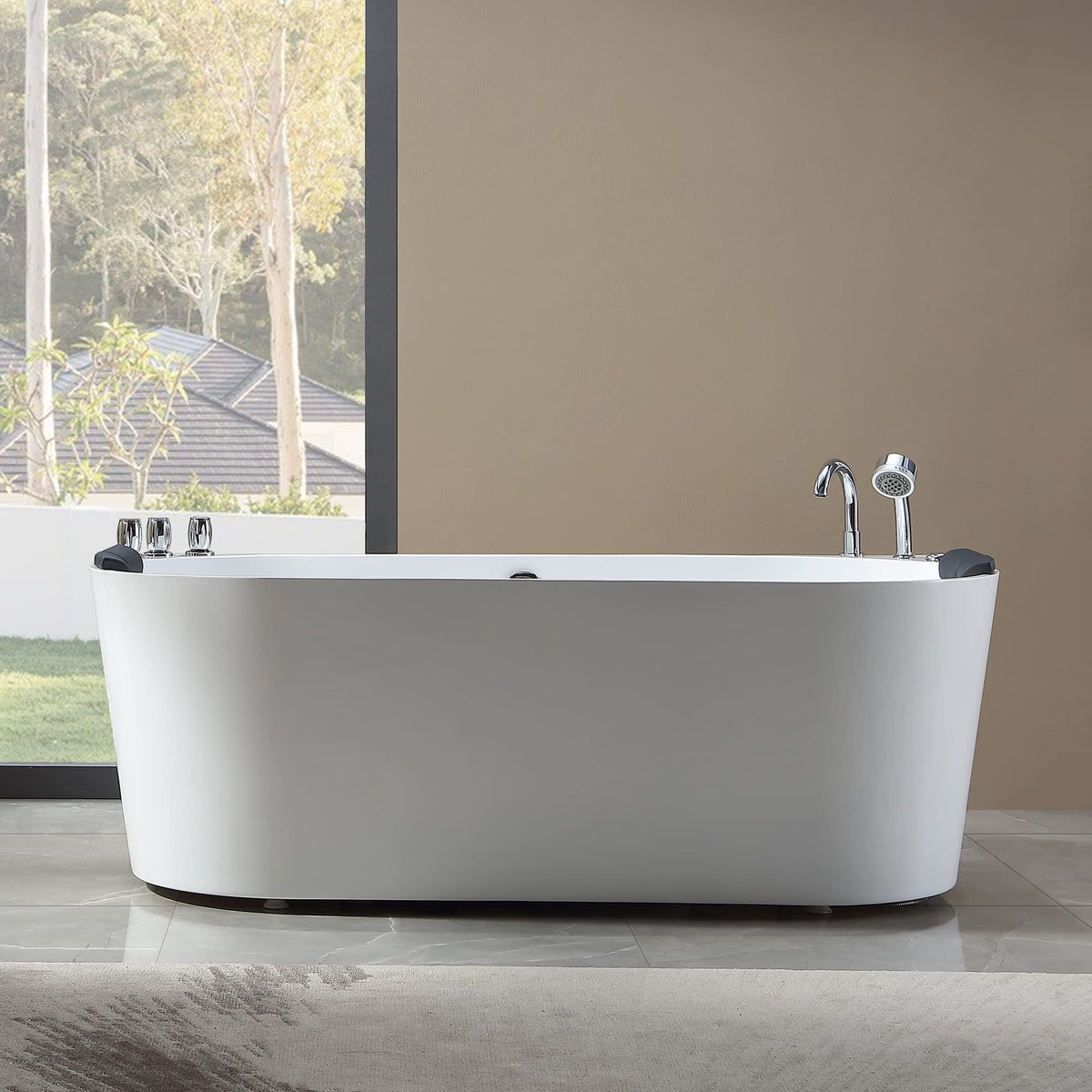 Empava 59 in. Acrylic Freestanding Tub Hydromassage Gracefully Oval Shaped