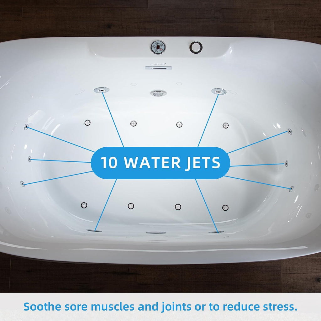 WOODBRIDGE 72"Ã35-3/8" Double Slipper Whirlpool&Air, Heated Soaking Bathtub