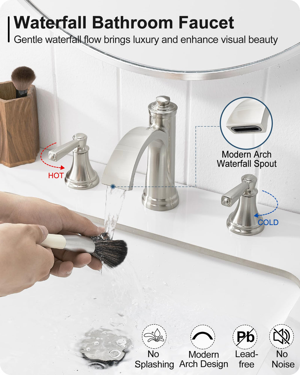 Waterfall Bathroom Faucet 3 Hole, 4-16 Inch Oil Rubbed Bronze Bathroom Faucet, Brass Bathroom Sink Faucet, 2 Handle Bathroom Faucets, Bathroom Vanity Faucet with Pop-Up Drain, Water Hoses