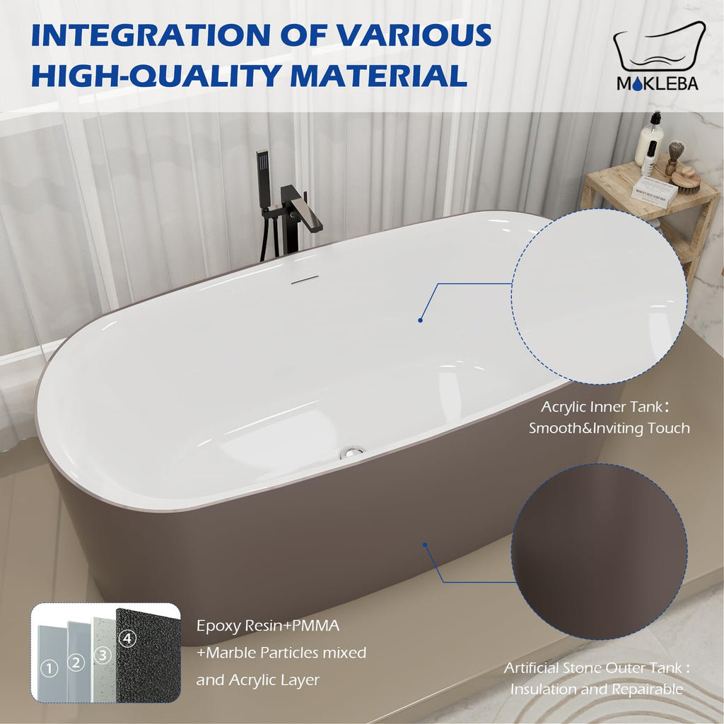 59" Acrylic Freestanding Bathtub,Double Ended,Lozenge Texture,Black