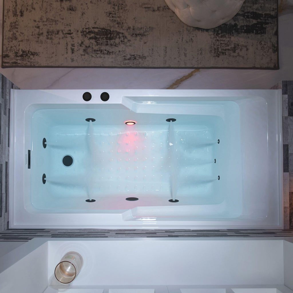 WOODBRIDGE 60" Alcove Acrylic Rectangular Whirlpool Heated Jetted Tub in White with Left Drain, Chrome pop-up Drain Included BS6030L