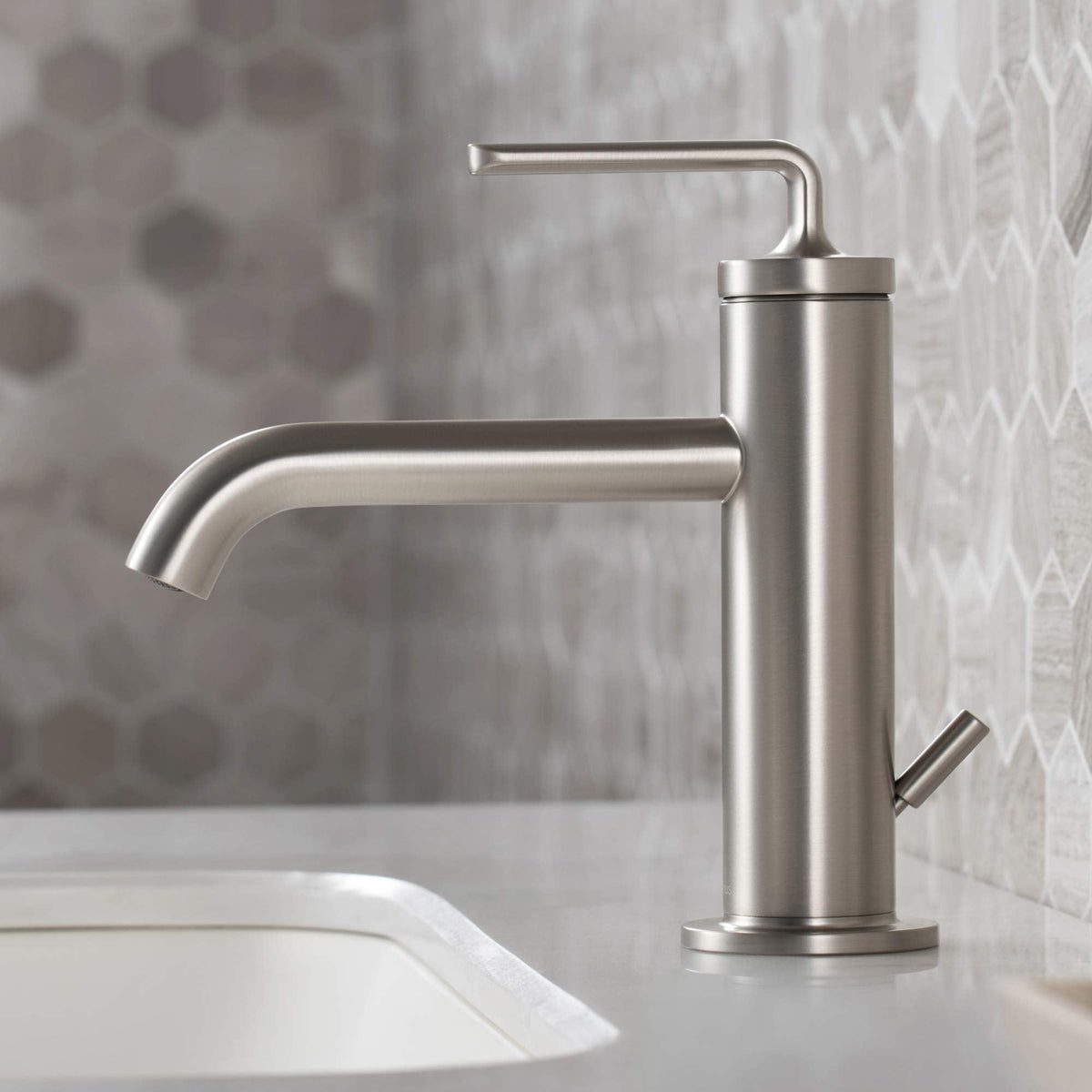 KRAUS Ramus Single Handle Vessel Sink Bathroom Faucet with Pop-Up Drain in Brushed Gold, KVF-1220BG